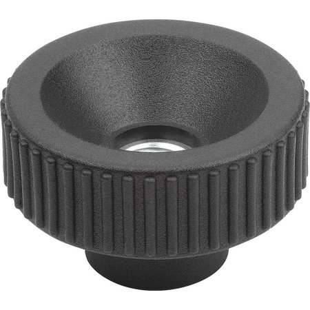 KIPP Knurled Nut, D=M10, D1=40, H=25, Thermoplastic Black Ral7021, Comp:Stainless Steel Bright K1472.40102